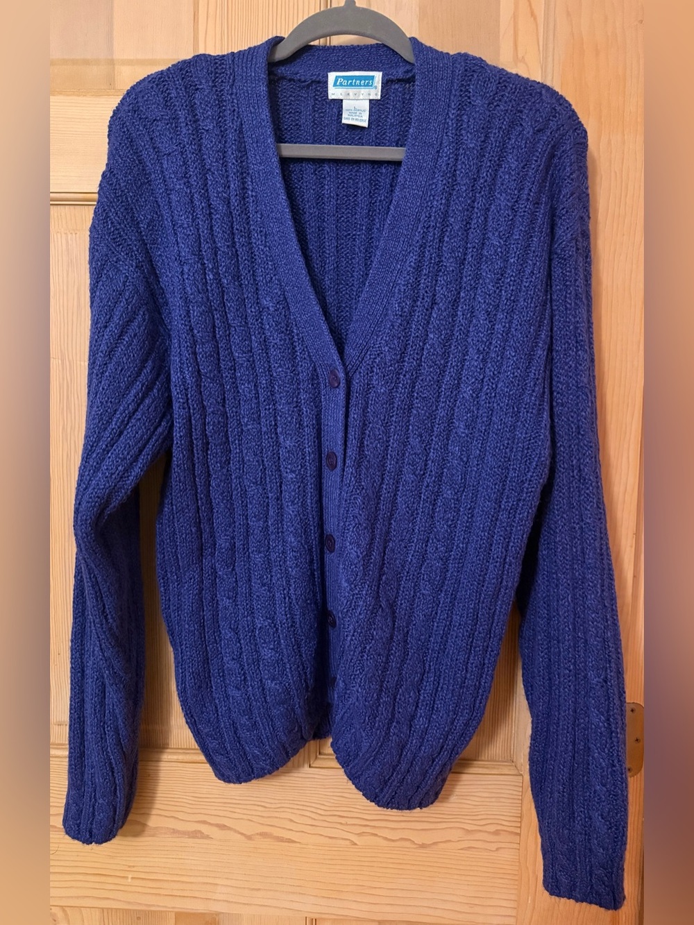 Vintage Women's Cable Knit Button-Up Cardigan - Cornflower Blue Purple Size L